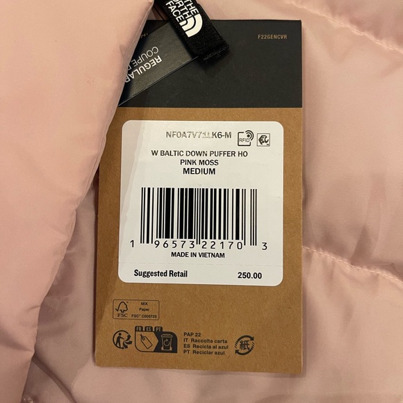 North Face Pink Moss Baltic Down Hooded Insulated Puffer Down Jacket Size Medium - Picture 5 of 5
